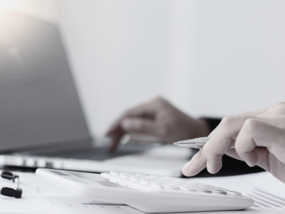 Black and white laptop with calculator