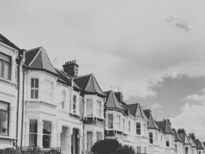 Row of UK houses in black and white