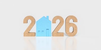 2026 text with blue house as the 0