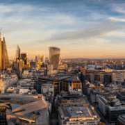 London skyline with blue sky