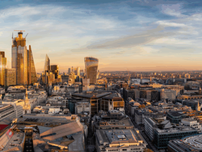 London skyline with blue sky